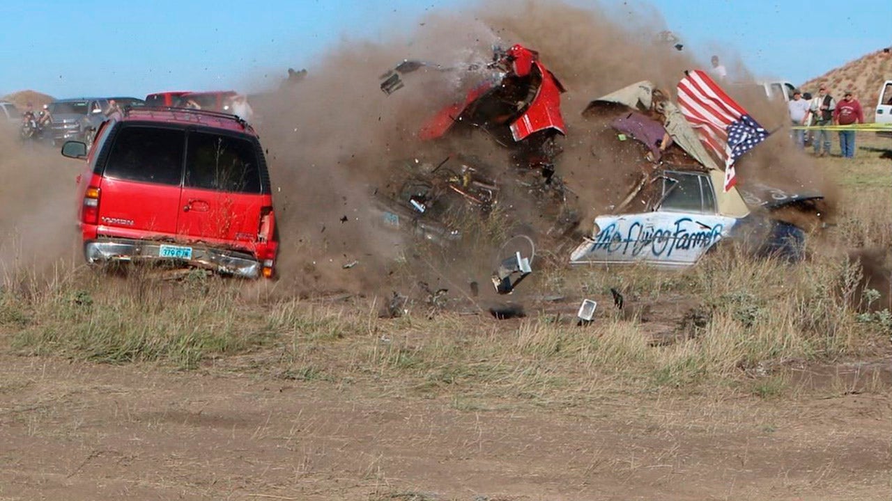 North Dakota's 'Flying Farmer' wrecks car during daredevil jump