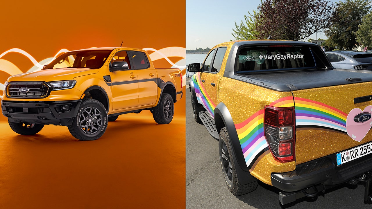 The Ford Ranger Splash and #VeryGayRaptor are two colorful trucks
