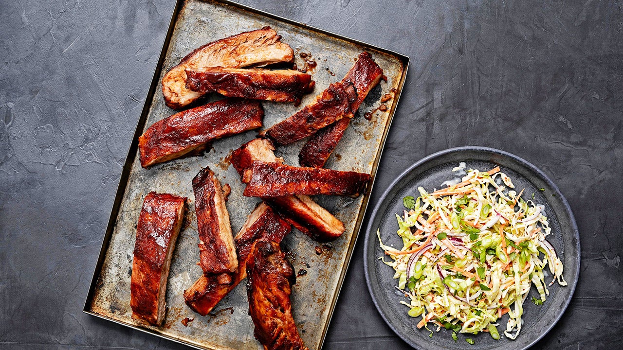 Oven-baked pork ribs with tamarind BBQ sauce for game day dinner