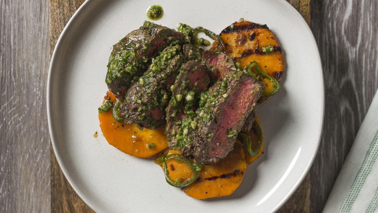 Restaurant-worthy pumpkin seed pesto sirloin steaks