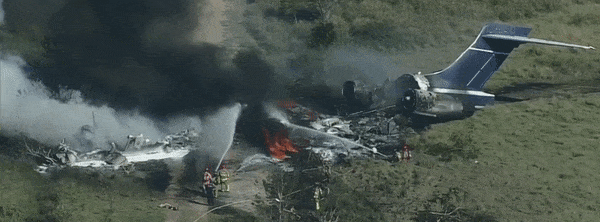The aftermath of the plane crash Tuesday at Houston Executive Airport in Brookshire, Texas.