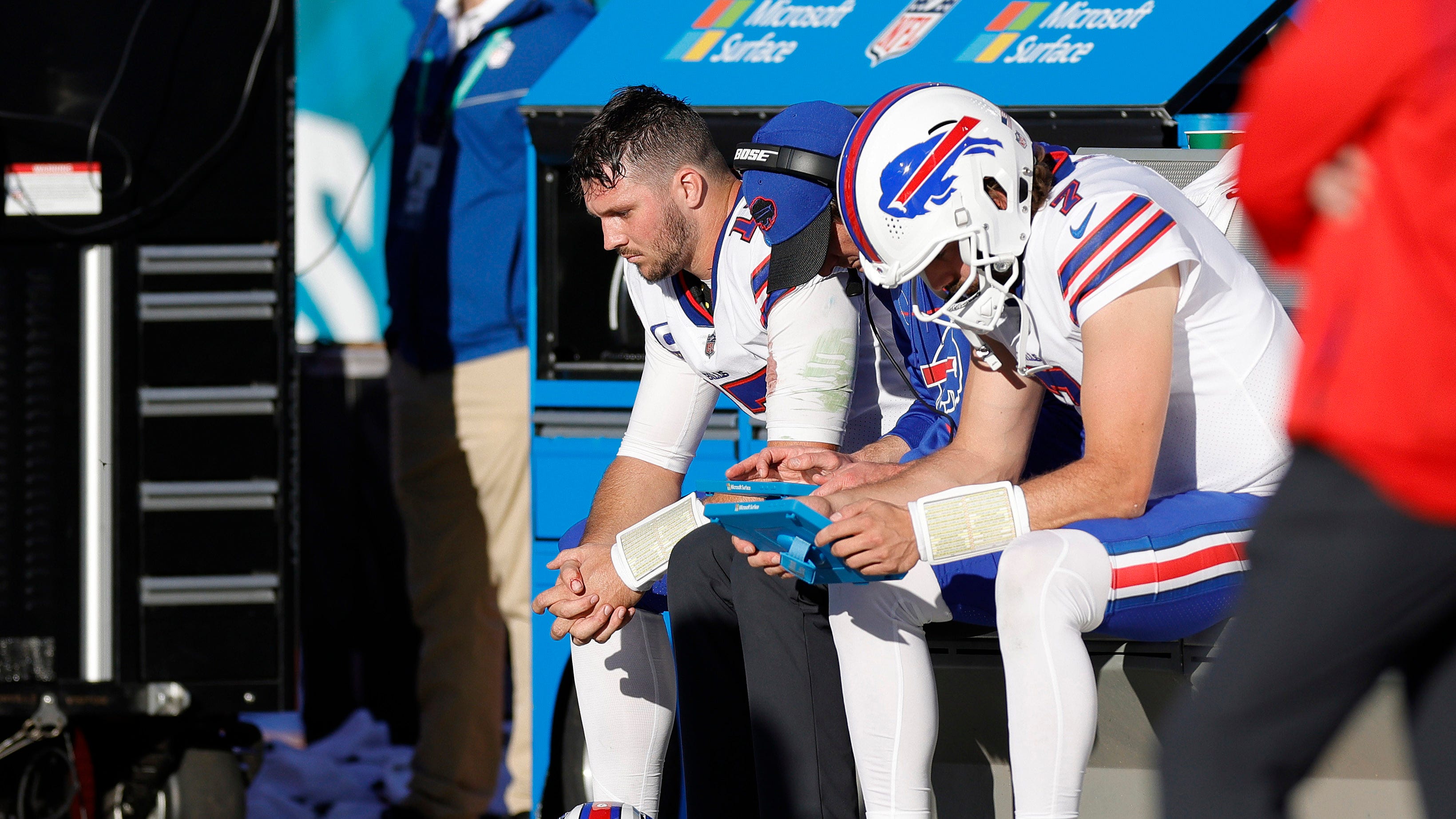 Quarterback Josh Allen of the Buffalo Bills is tackled short of the News  Photo - Getty Images