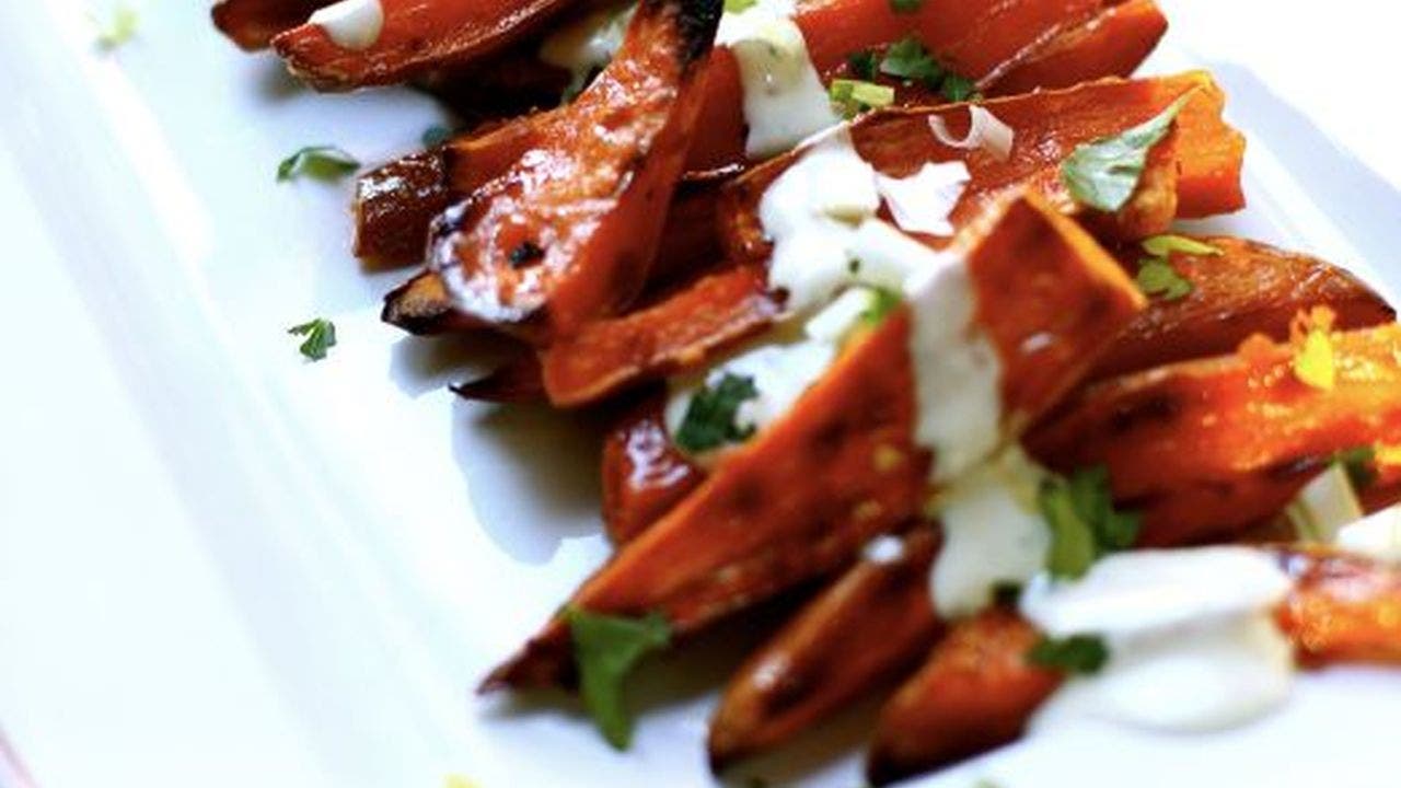 Thanksgiving recipe: Spicy roasted sweet potatoes with yogurt sauce