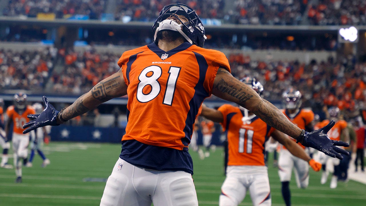 Denver Broncos wide receiver Tim Patrick (81) runs against the