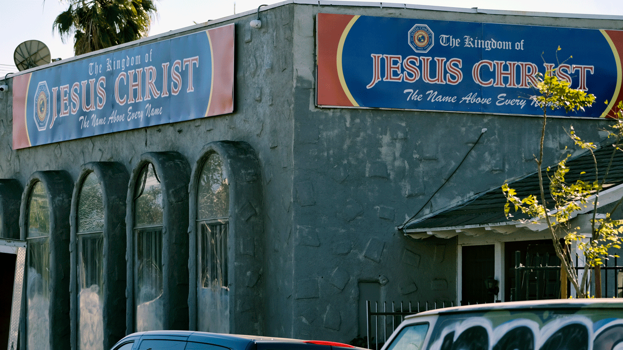 The front of the Kingdom of Jesus Christ Church in the Van Nuys section of Los Angeles on Jan. 29, 2020.