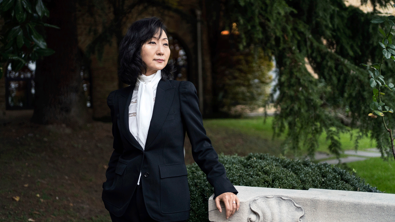 Grace Meng, the wife of former Interpol president Meng Hongwei, poses after an interview with The Associated Press in Lyon, central France, Tuesday, Nov. 16, 2021. 