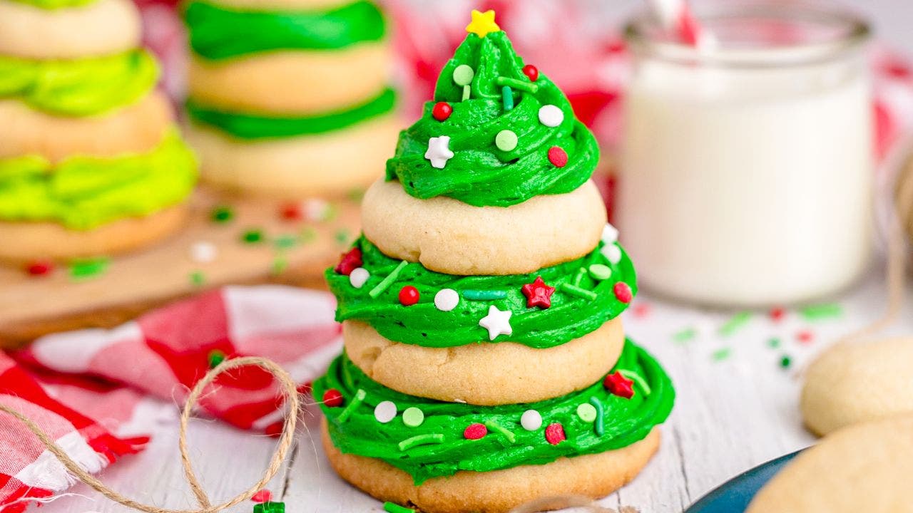 Christmas tree-shaped cookies for a festive holiday dessert