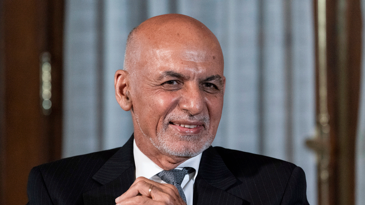 Afghan President Ashraf Ghani is seated after his meeting with President Biden in Washington, June 25, 2021. 