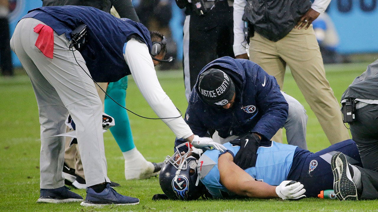 MyCole Pruitt of the Tennessee Titans runs on the field during the