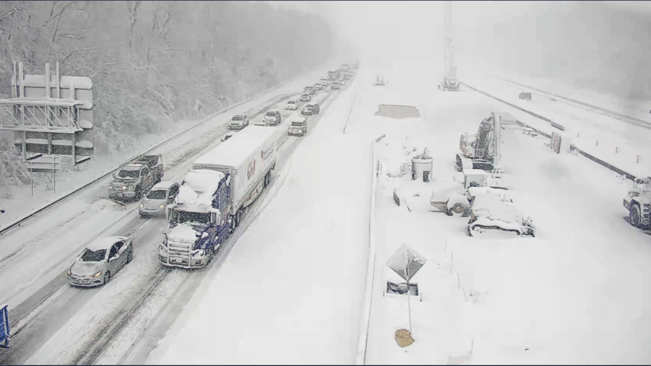 This image provided by the Virginia department of Transportation shows a closed section of Interstate 95 near Fredericksburg, Va. Monday Jan. 3, 2022. Both northbound and southbound sections of the highway were closed due to snow and ice. 