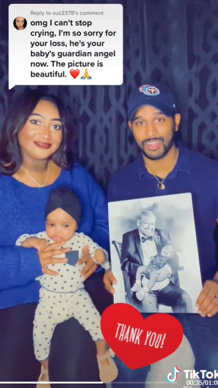 Woman's emotional gift to husband showing newborn with his late father goes viral