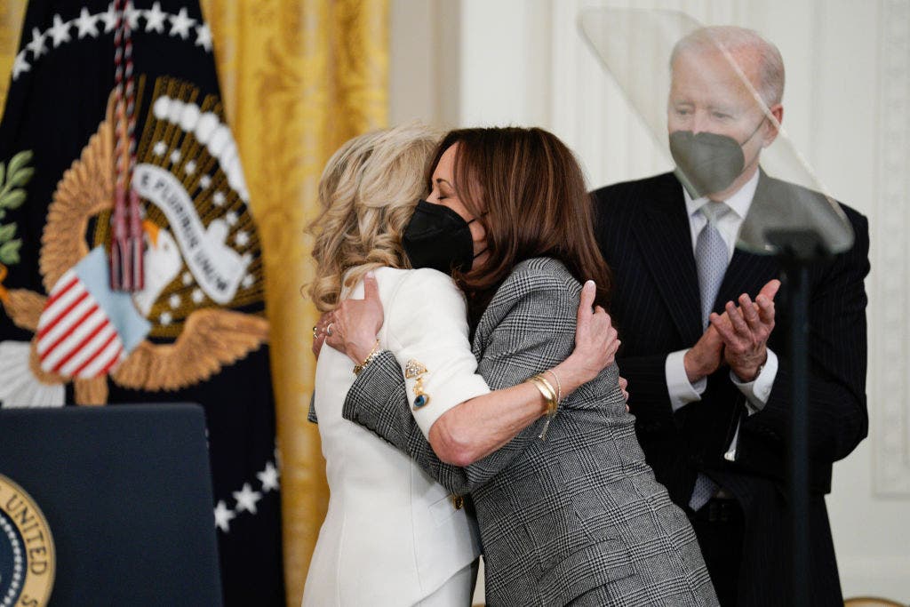 Jill Biden introduces Kamala Harris as 'the president,' then says she was joking