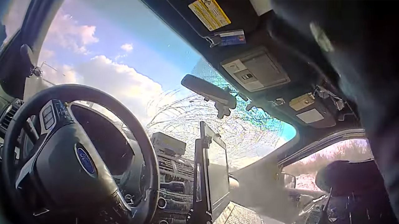 Pennsylvania police cruiser windshield shattered by tire that flies off pickup truck in stunning video