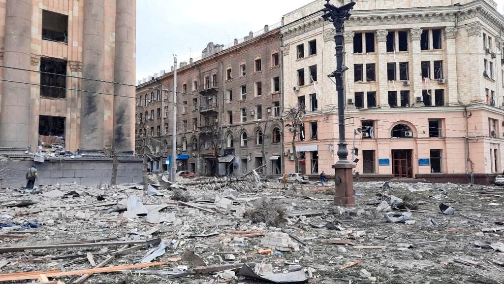Ukraine-Russia war: CCTV shows missile strike on government building in Kharkiv