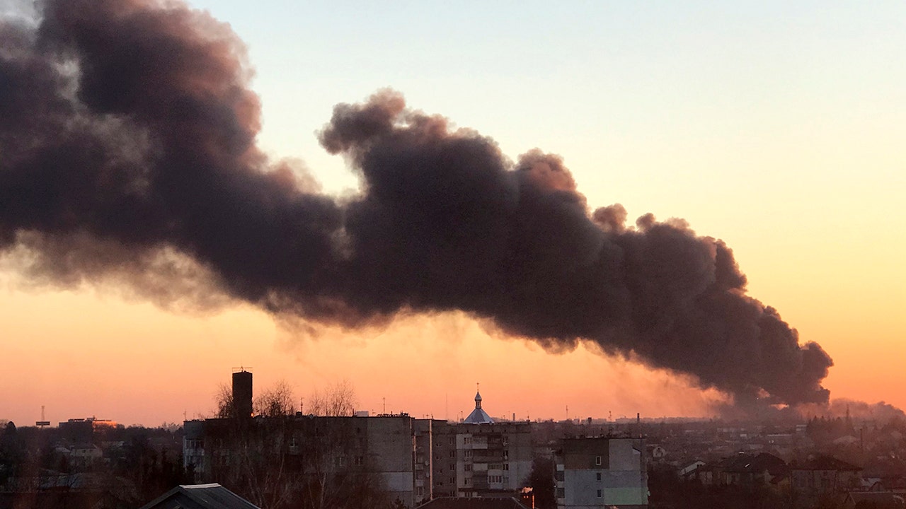 Russian airstrike damages repair facilitates near Lviv airport in western Ukraine