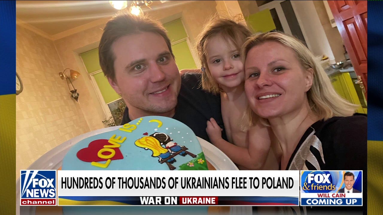 Ukrainian mother escapes to Poland with daughter as husband returns to fight Russians