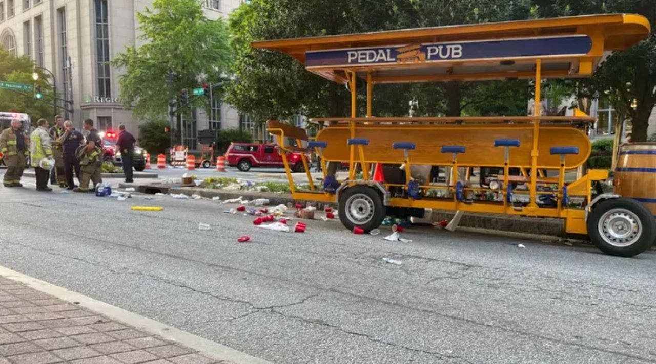 Atlanta pedal pub vehicle rolls over causing 'mass casualty incident', 16 injured