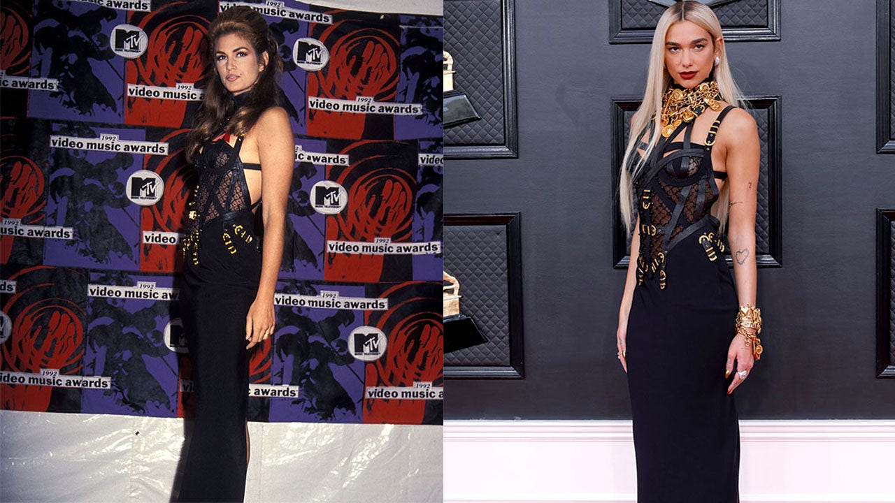 Cindy Crawford shares throwback image in the same Versace dress Dua Lipa wore to the 2022 Grammys