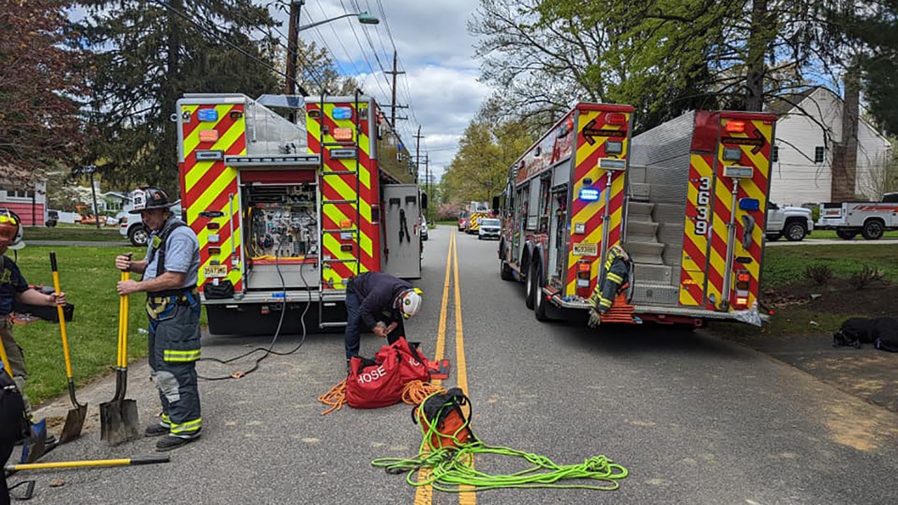 NJ firefighters rescue construction worker after he falls into septic tank trench