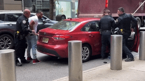 The man shoved the NYPD officer as he was being handcuffed then fled on foot. 