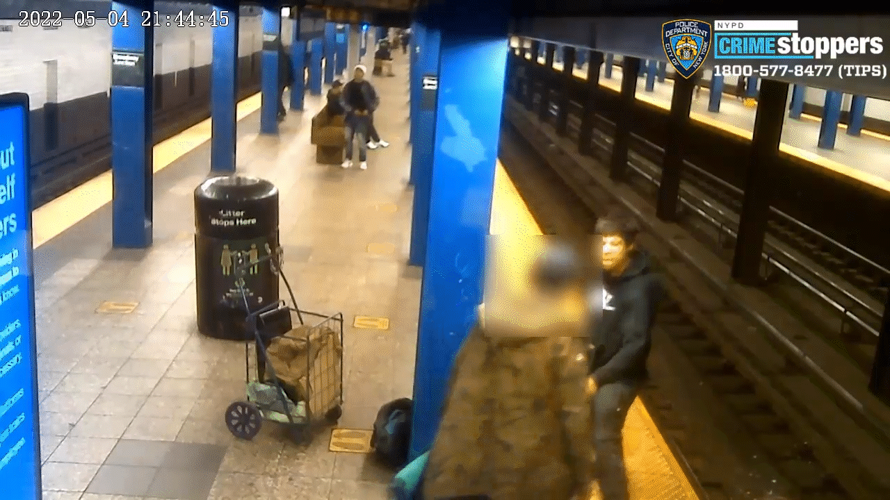 Two men in New York City fell onto Subway tracks in Brooklyn after getting into a knifepoint fight on May 4.