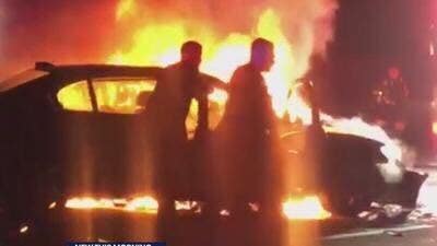 San Francisco man survives after being rescued from flaming car