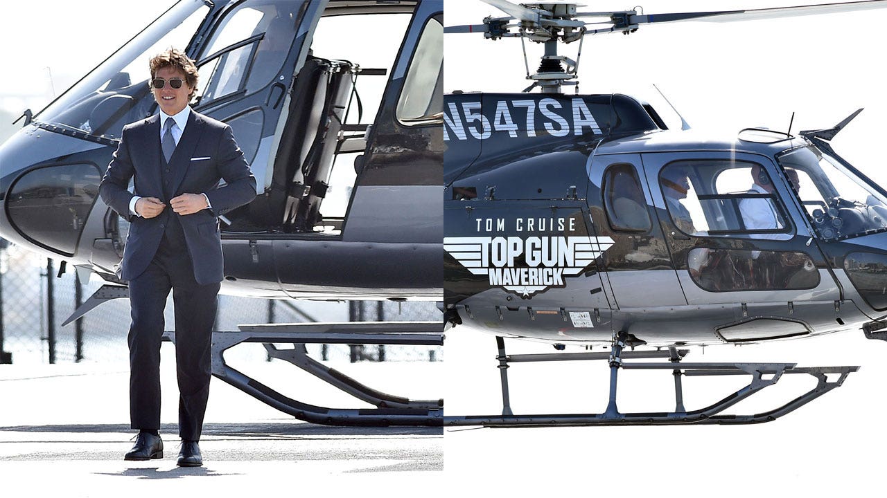 Tom Cruise arrives via helicopter to 'Top Gun: Maverick' premiere