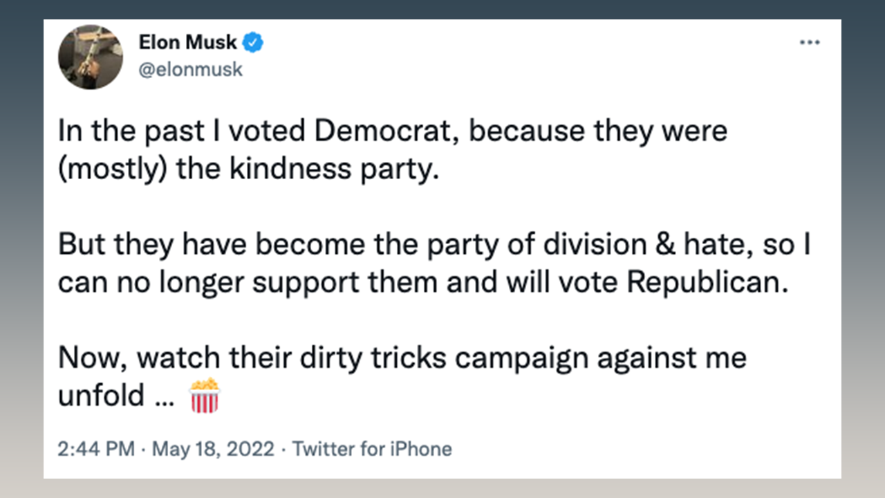 Left seethes as Elon Musk calls Democrats ‘the party of division and hate’ ‘TERRIBLE AMERICAN’