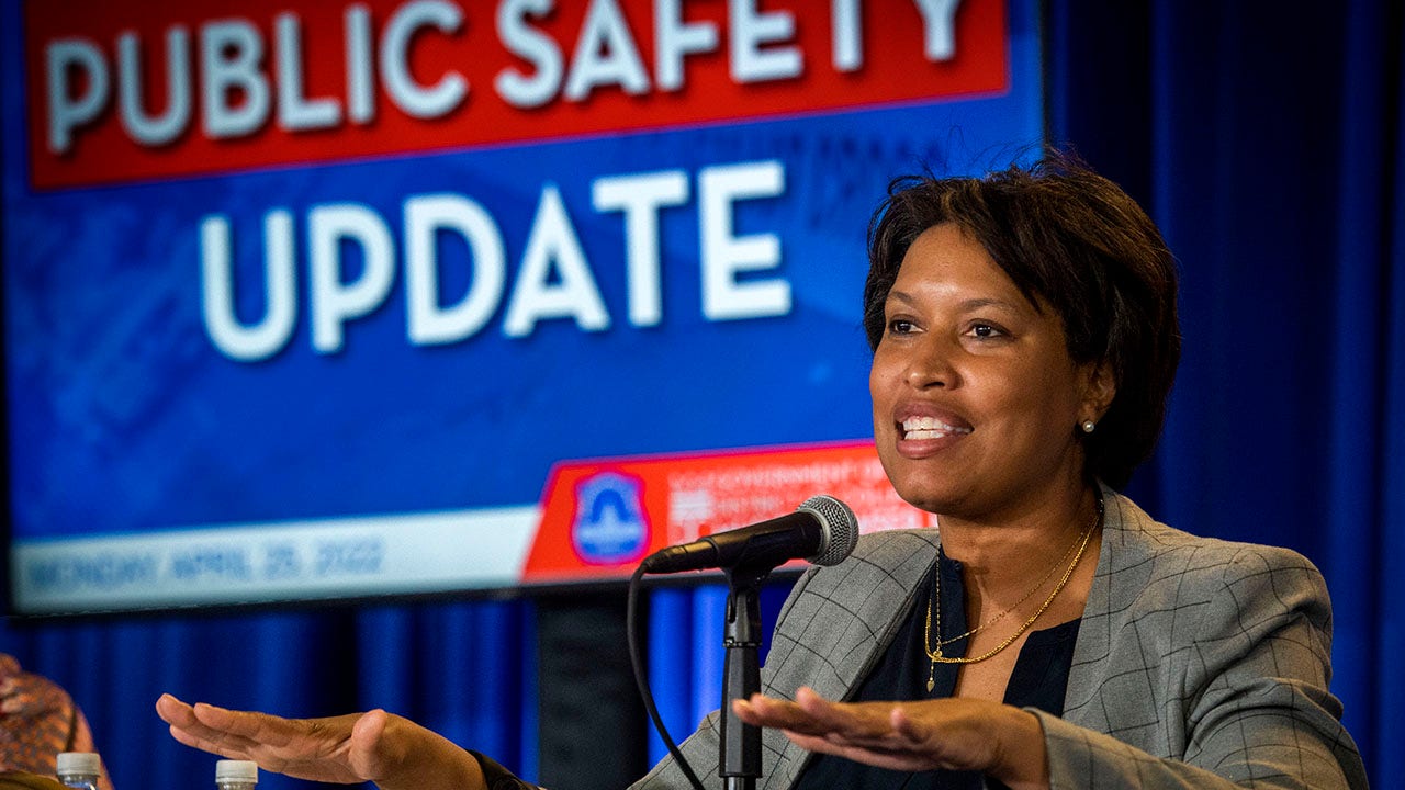 City officials including Mayor Muriel Bowser discuss the rising violence at a press conference on April 25 in Washington, DC. (Photo by Bill O'Leary/The Washington Post via Getty Images)