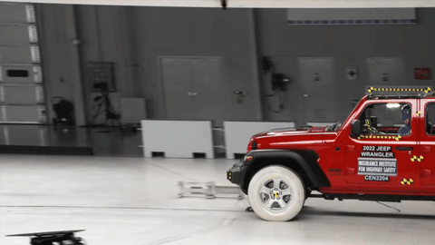 The 2022 Jeep Wrangler tipped during IIHS crash testing.