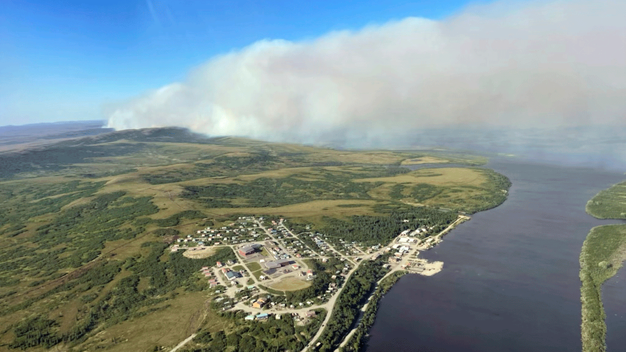 This aerial photo provided by the Bureau of Land Management Alaska Fire Service shows a tundra fire burning near the community of St. Mary's, Alaska, on June 10, 2022. Alaska's remarkable wildfire season includes over 530 blazes that have burned an area more than three times the size of Rhode Island, with nearly all the impacts, including dangerous breathing conditions from smoke, attributed to fires started by lightning. 