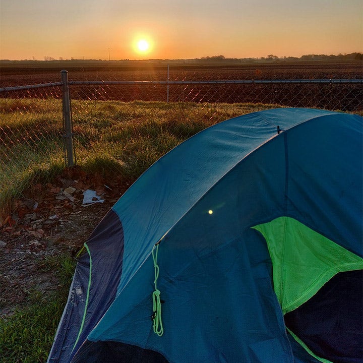 campsite at sunrise in Iowa