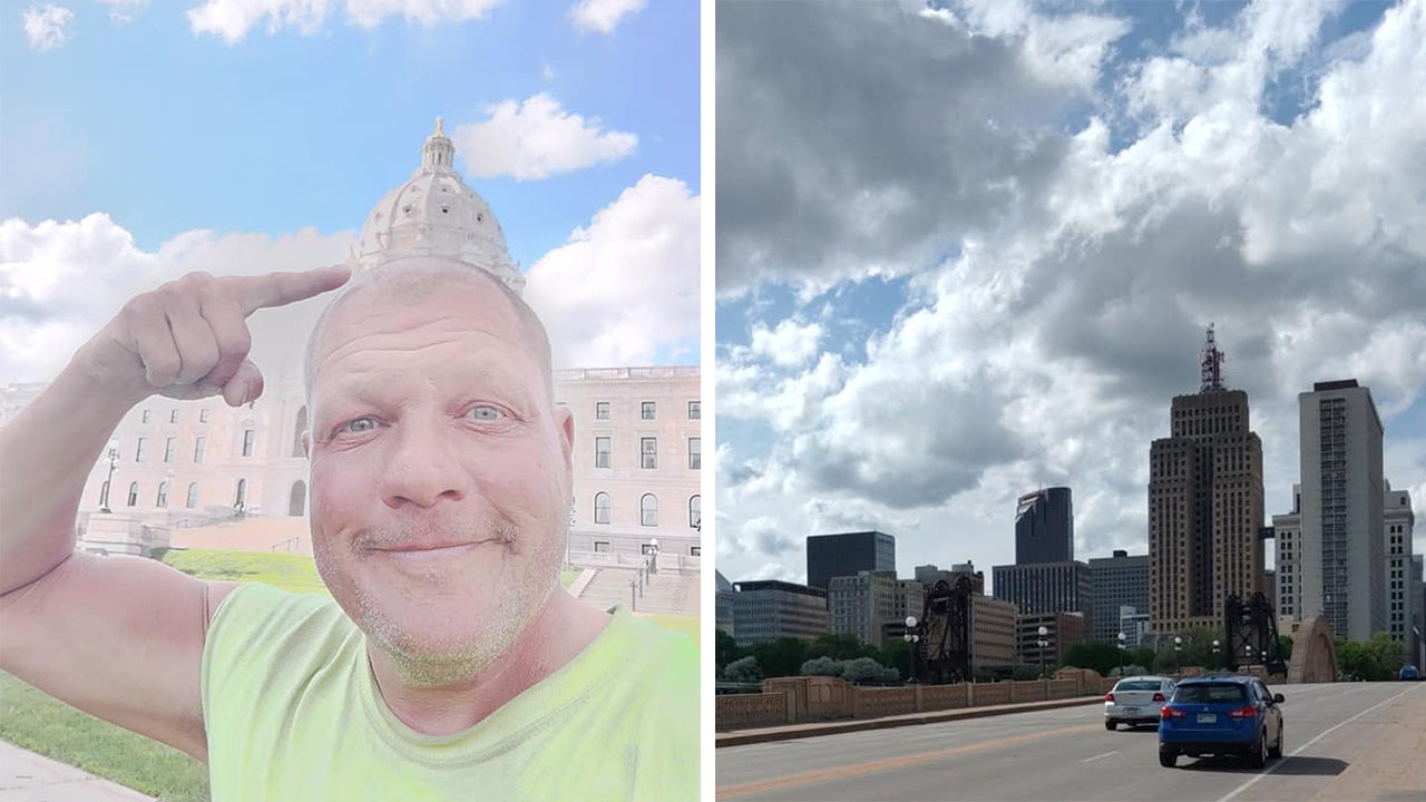 Bob Barnes, 52, of Syracuse, New York, has been cycling to all 50 state capitals in one year. On May 20, he arrived at capital 42 on his trip: St. Paul, Minnesota.  (Bob Barnes)