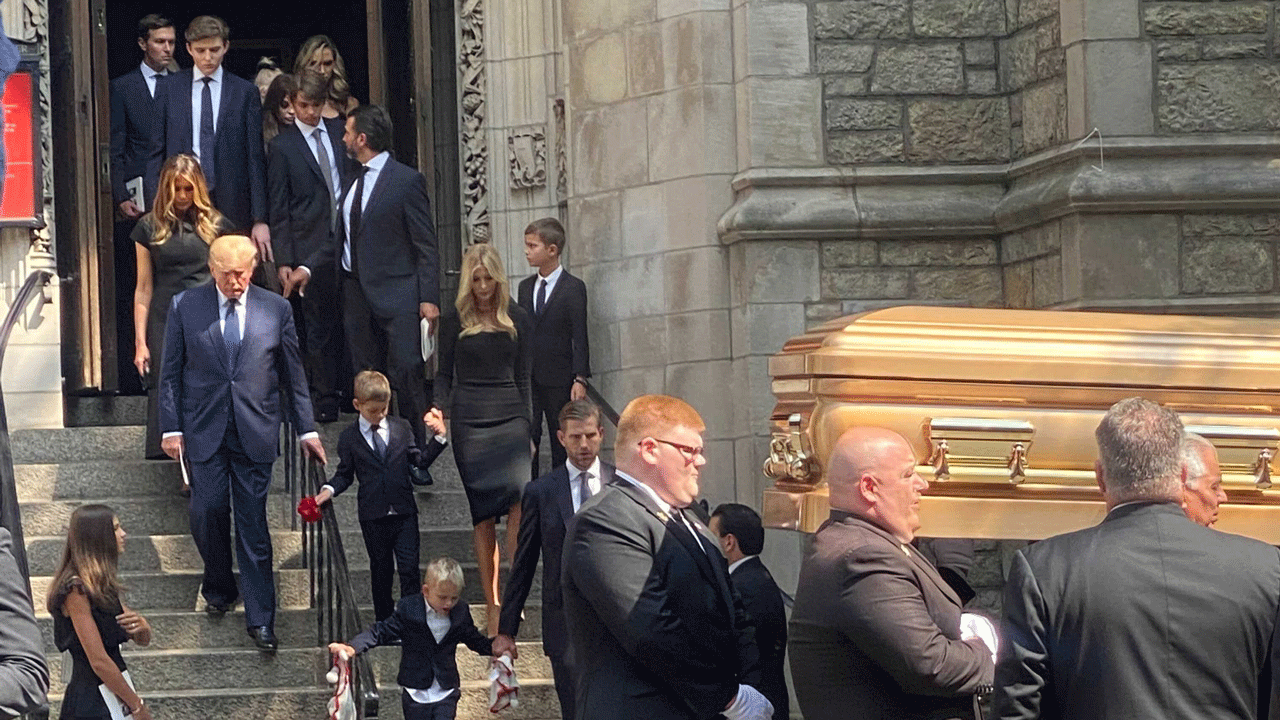 Ivanka and Donald Trump walking out of Ivana Trump's funeral