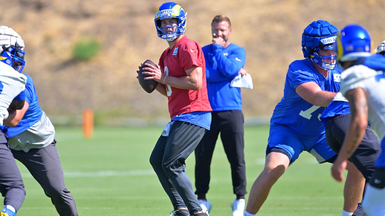 Matthew Stafford throws passes in Rams' camp practice opener