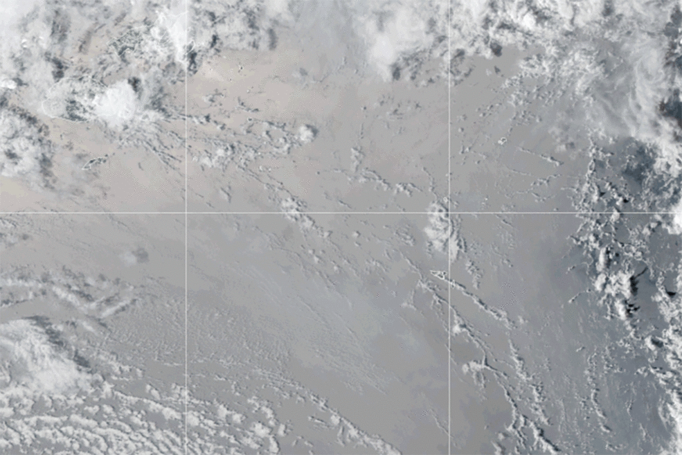 An umbrella cloud generated by the underwater eruption of the Hunga Tonga-Hunga Ha’apai volcano on Jan. 15, 2022.