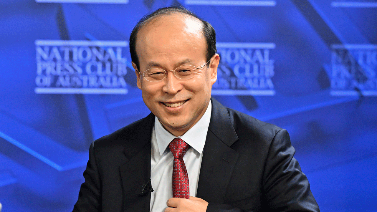 Chinese Ambassador to Australia, Xiao Qian, speaks at the National Press Club in Canberra, Australia, Wednesday, Aug. 10, 2022. Australia’s recent change of government was a chance to "reset" its troubled relationship with China, but the new administration must "handle the Taiwan question with caution," a Chinese envoy said on Wednesday. 