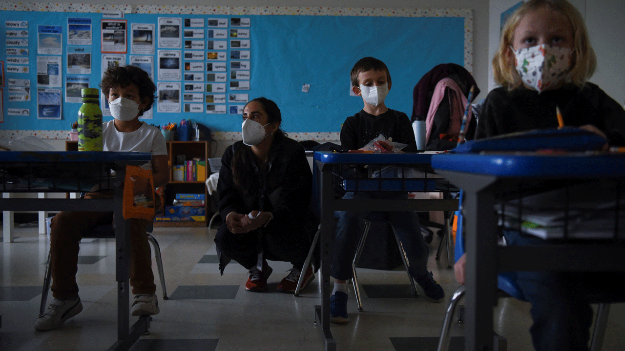 Marisela Maddox, a parent of students Atlas and Hero Smookler, works as a substitute teacher at the Austin Jewish Academy as the spread of the Omicron variant leads to teacher shortages amid the coronavirus disease (COVID-19) pandemic in Austin, Texas, U.S., January 20, 2022. 