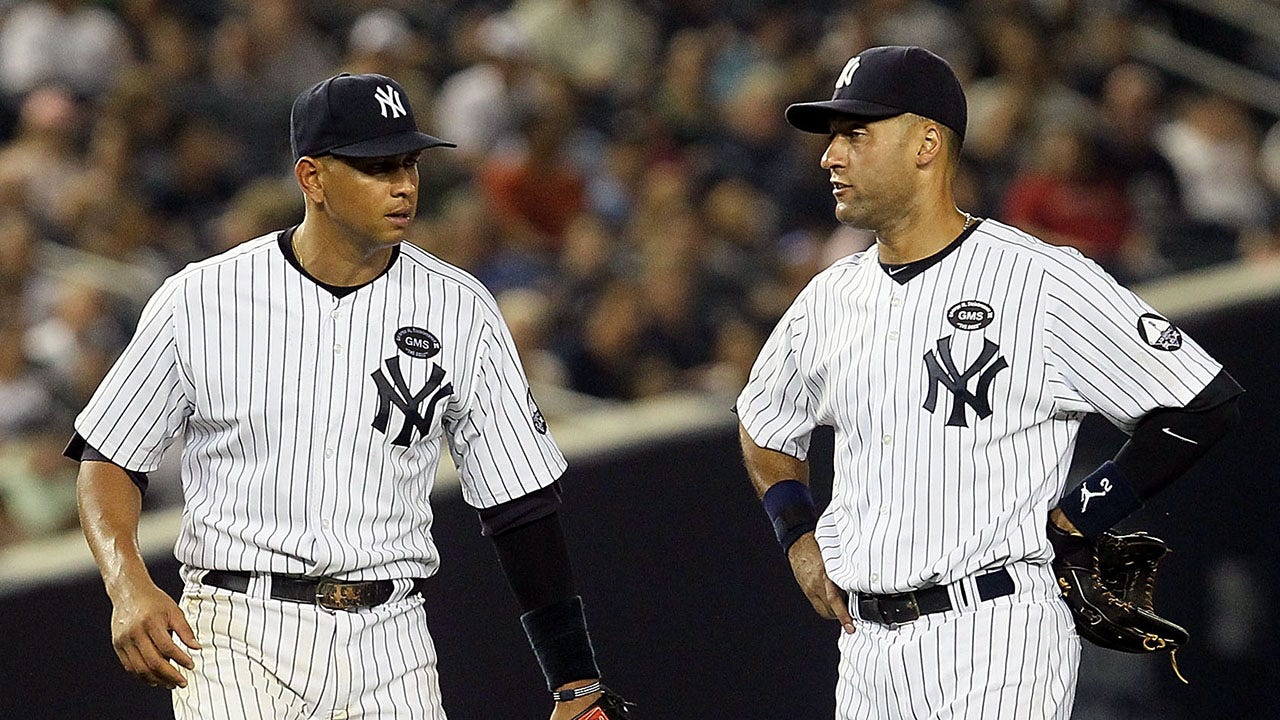 New York Yankees Derek celebrate after the final out of the 2009