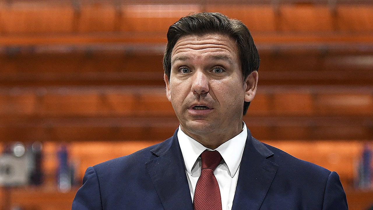 Florida Gov. Ron DeSantis speaks at a press conference at LifeScience Logistics to urge the Biden administration to approve Florida's plan to import prescription drugs from Canada, thereby saving Floridians an estimated $100 million annually on drug costs. (Photo by Paul Hennessy/SOPA Images/LightRocket via Getty Images) ()