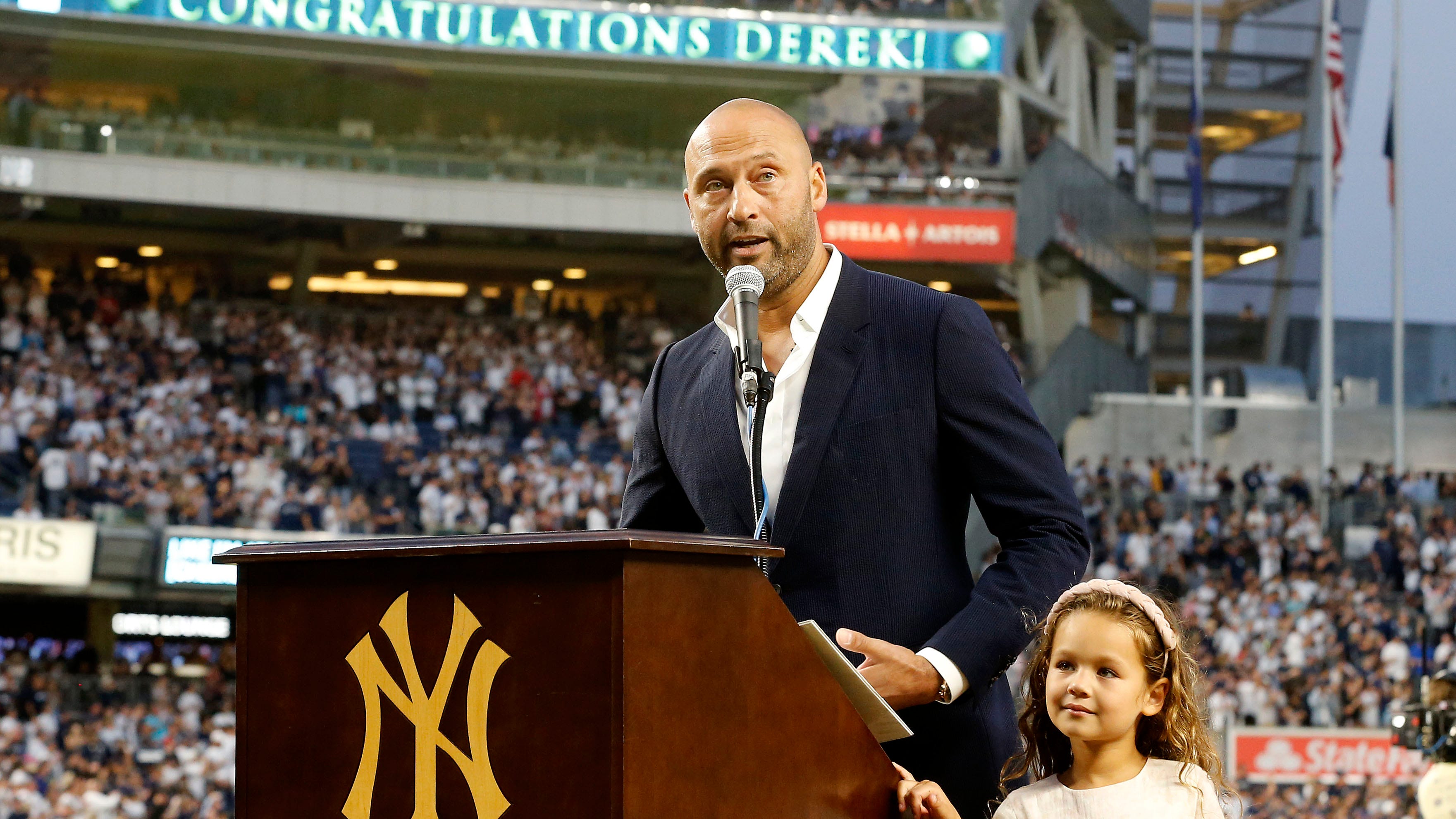 Derek Jeter showered with cheers during Yankees’ Hall of Fame tribute: ‘It feels good to be back’