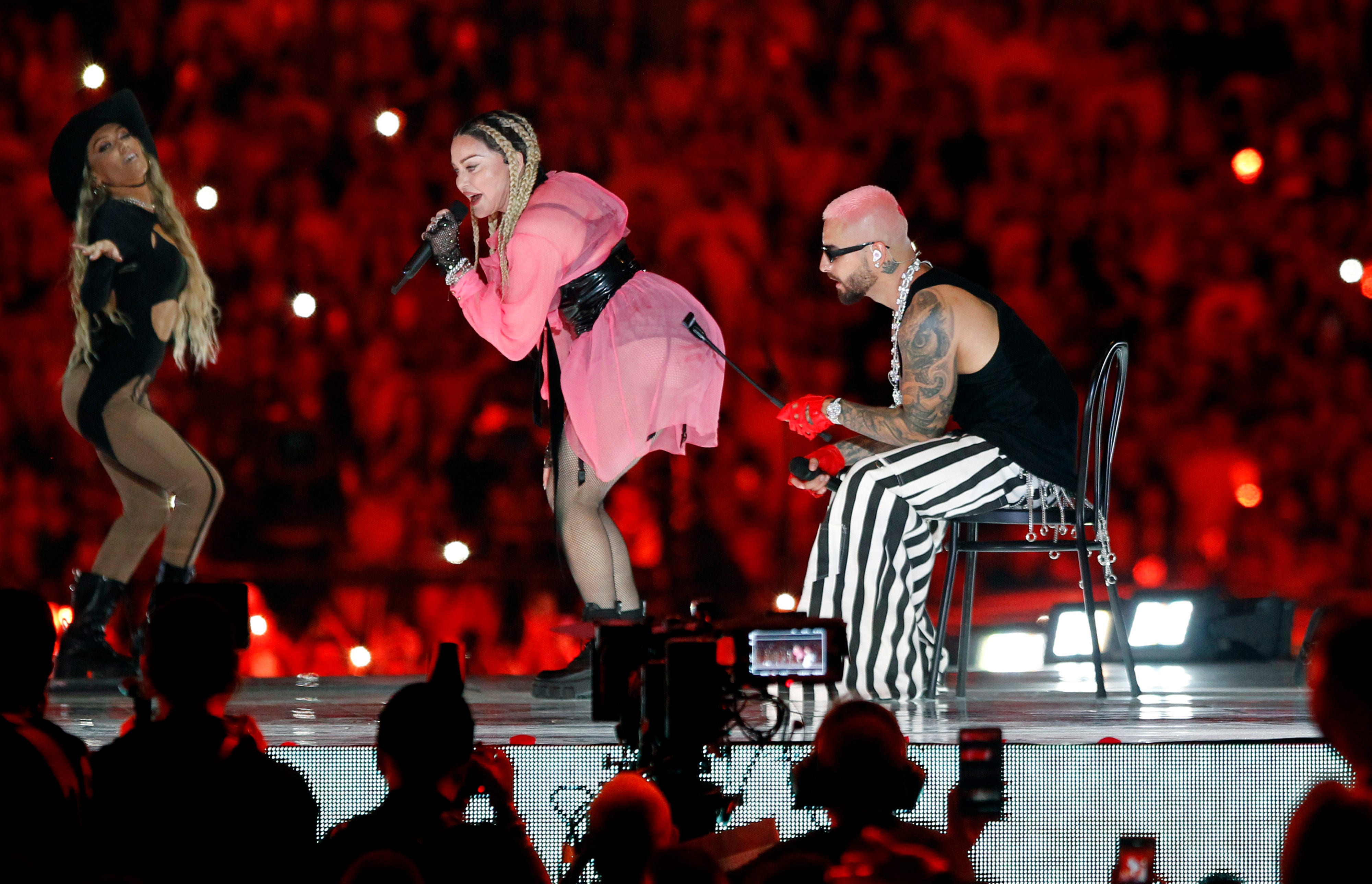 Madonna, pictured here performing with Colombian singer Maluma, has never shied away from her sexuality. (Fredy Builes)