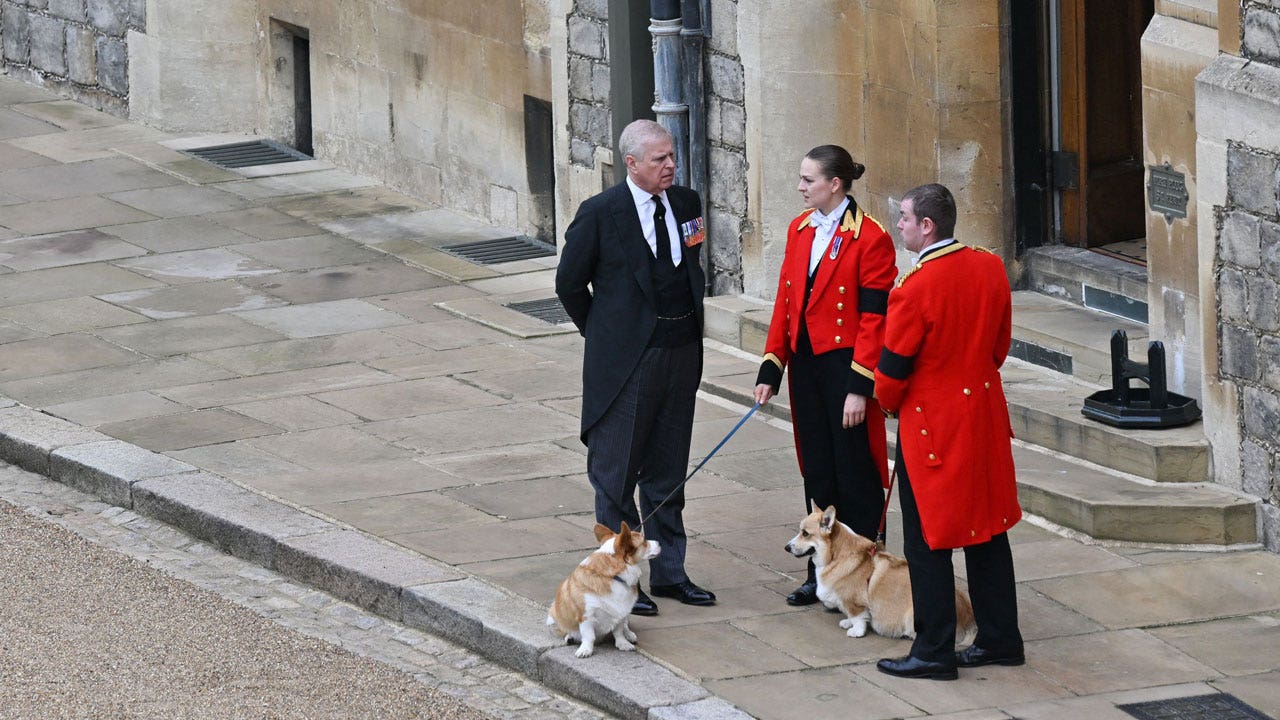 Queen Elizabeth II's beloved corgis: Prince Andrew makes a pit stop before burial service