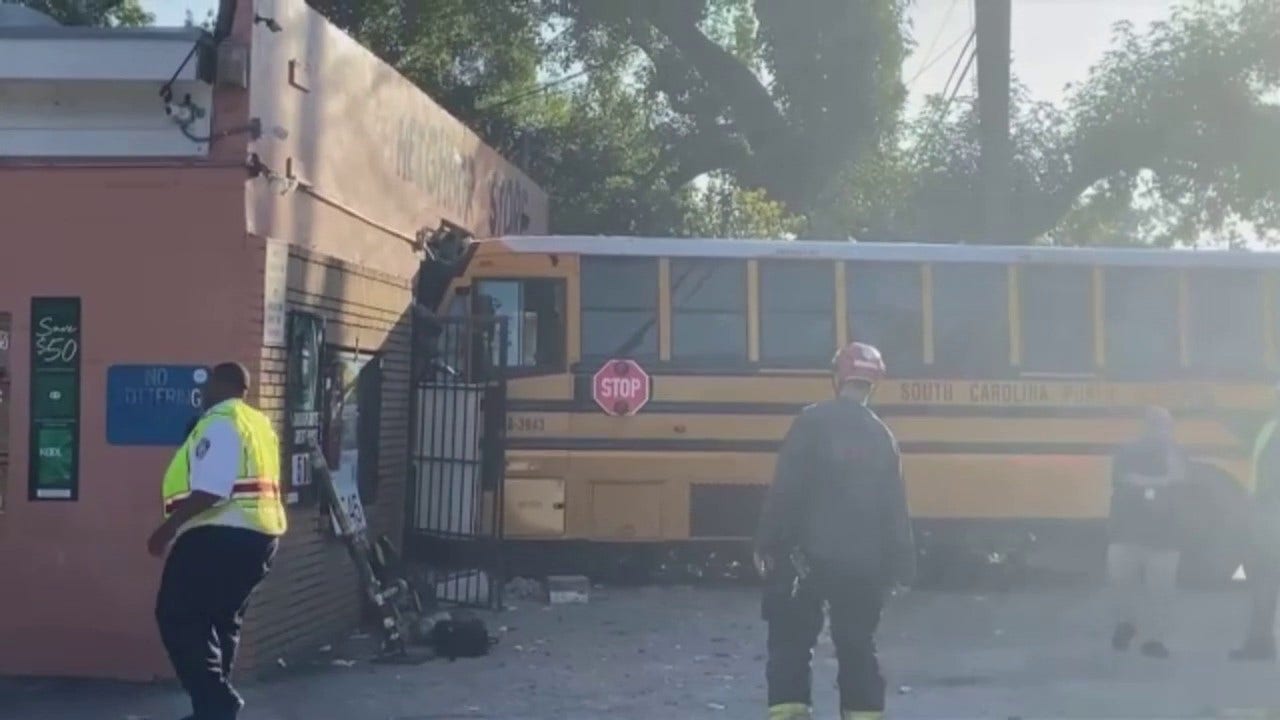 South Carolina school bus hits teen, crashes into store; at least 6 students treated at hospital