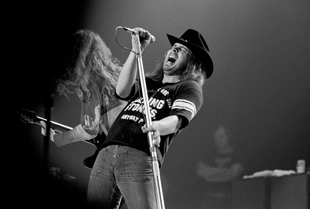 Singer-frontman Ronnie Van Zant of Lynyrd Skynyrd performs at the Omni Coliseum on July 5, 1975, in Atlanta, Georgia. (Photo by Tom Hill/WireImage)