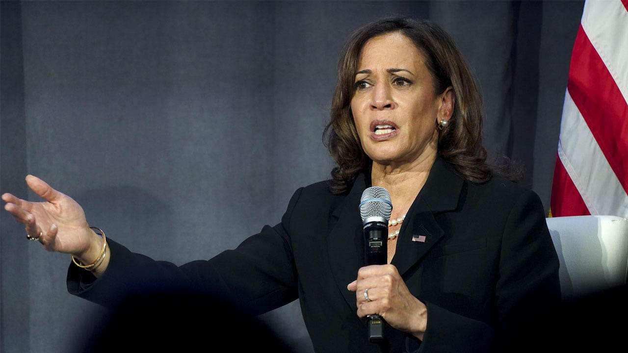 US Vice President Kamala Harris speaks during the Democratic National Committee Women's Leadership Forum in Washington, DC, US, on Friday, Sept. 30, 2022. (Leigh Vogel/Abaca/Bloomberg via Getty Images)