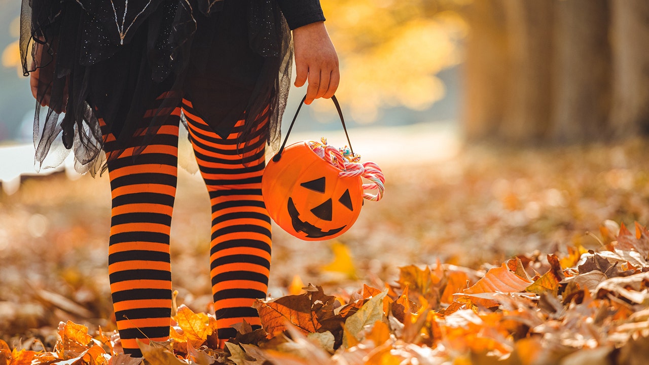 Little girl in witch costume having fun outdoors on Halloween trick or treat (iStock)
