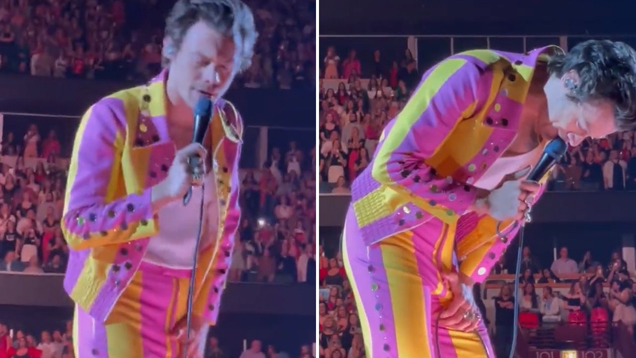 Harry Styles at Chicago concert after being hit with bottle