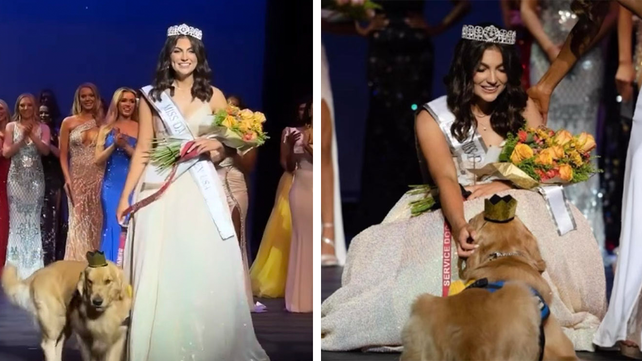 The new Miss Dallas Teen Alison Appleby and her service dog, Brady, are crowned at the Texas pageant on Oct. 9, 2022. (Miss Dallas USA)