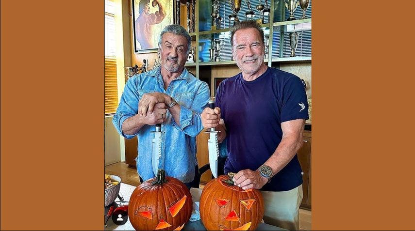 Arnold Schwarzenegger, Sylvester Stallone carve pumpkins for Halloween: ‘That’s what real ACTION guys do'